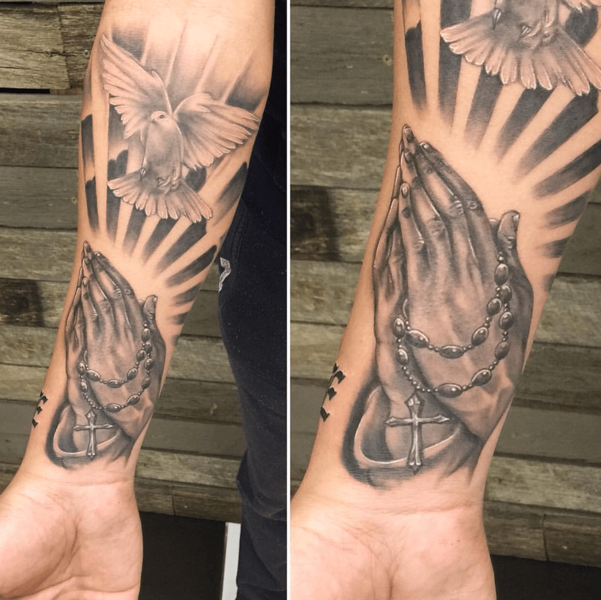 Healed praying hand and fresh doves and sun rises dove tattoo  The dove  is commonly associated with Jes  Sleeve tattoos Tattoos Half sleeve  tattoos for guys