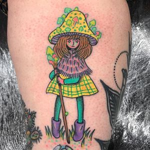 Tattoo by Robert WIlden aka Deathsure #RobertWilden #Deathsure #color #traditional #psychedelic #girl #mushroom #fairy