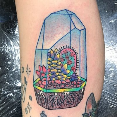 Tattoo by Robert WIlden aka Deathsure #RobertWilden #Deathsure #color #traditional #psychedelic #cactus #cacti #plant #crystal #roots #nature