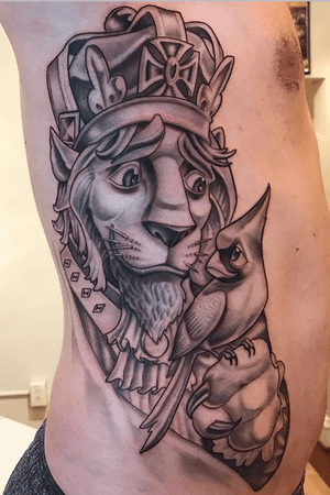 Lion and Cardinal tattoo by Daniel Farren