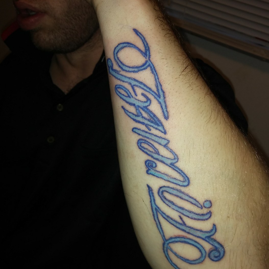 Quote tattoo on exterior forearm 181 Tattooz Studio Jhaiho