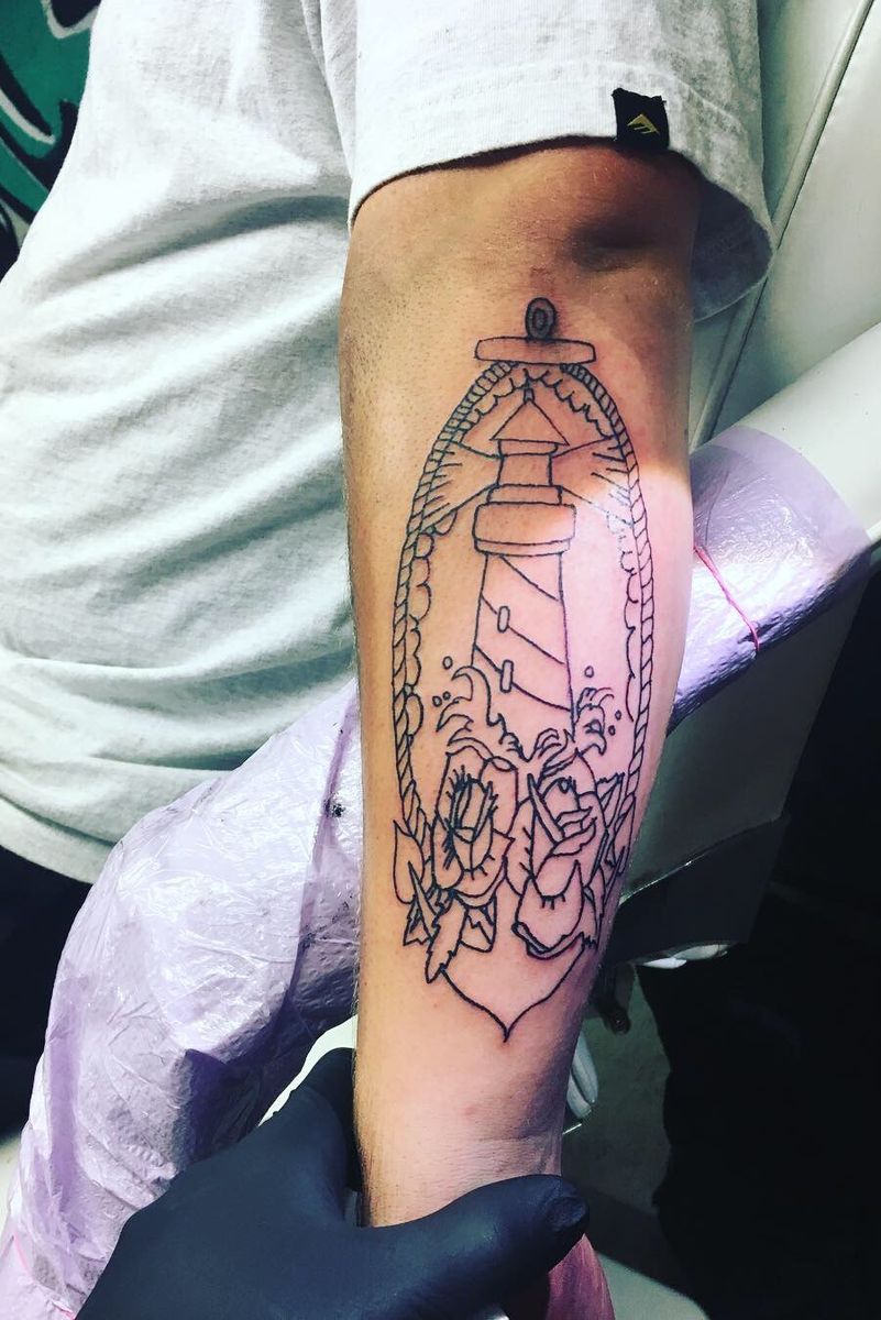 Tattoo uploaded by Makay Baden • Lighthouse with anchor line work