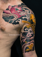 Japanese tattoo. Koi tattoo. Japnese tattoo artist NYC. @bardadim.studios  #japanesetattoo #japaneseink #inked #japanesesleeve #koitattoo #koisleeve #asiantattoo #irezumi #wabori #traditionaltattoo #irezumicollective #magicmoonneedles #fitnessmotivation #fitness #tattoovideo #nyctattoo #tattoovideos #ttt #wtt #tttism #tattoo #tattooartist #tattooideas #blackandgreytattoo #colortattoo #tattoodo #tat  