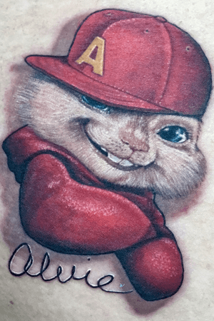 Alvin and the Chipmunks memorial tattoo.  #colorportrait #colorrealism #portait #alvintattoo #memorialtattoo #movie 
