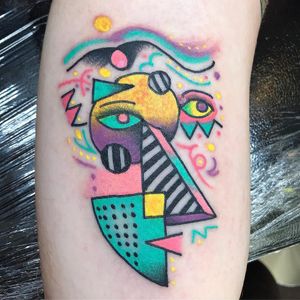 Tattoo by Robert WIlden aka Deathsure #RobertWilden #Deathsure #color #traditional #psychedelic #ladyhead #lady #cubism #abstract