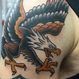Closeup of one of my favorite eagle tattoos I’ve done. #eagle #eagletattoo #traditional 