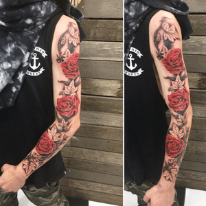 Did this rose and filigree sleeve just under 6 hours and loved how it came out. 