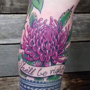 Custom colour tattoo for client visiting Australia taking an aussie saying home with her