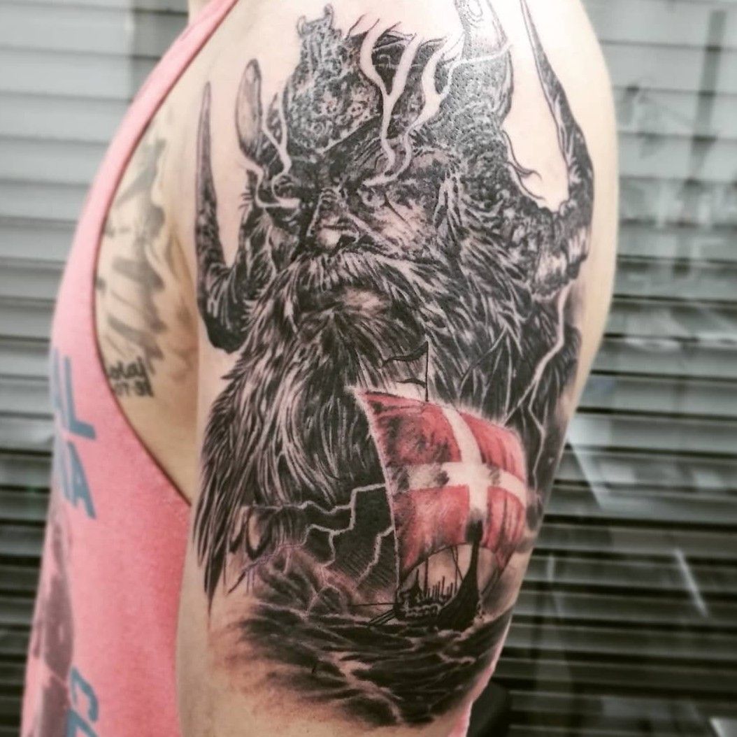 Tattoo uploaded by Oleksandr [Tattooist] • Baldur - the God of Light, son  of Odin, Thor's brother. Character from God of War (2018). Cover-up, 2  sessions. ▫ #тату #Балдур #trigram #tattoo #Baldur #