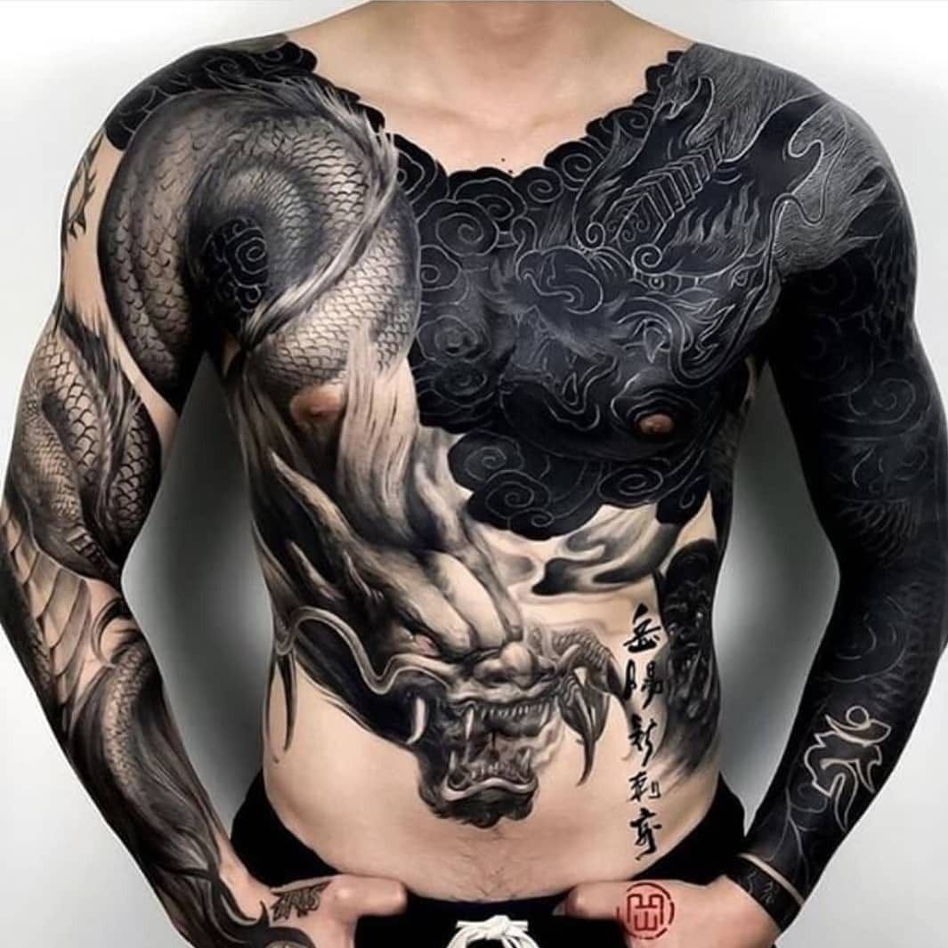 Dragon Tattoo Black and Grey by George Bardadim Tattoo Culture NYC