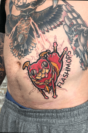 #Pug as the #flash 🙀 The lettering is a german pun. Lets see if you get it XD XD XD ‪📩 Book an appointment via mail: carlo.sohl.dresden@gmail.com !!!!‬ ‪#carlosohl #tattoo #berlin #alterschwan #tattoos #ink #inked #graffiti #graffititattoo #comic #comictattoo #cartoon #cartoontattoo #tattoodo #traditionaltattoo #colortattoo