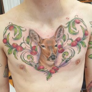 Deer in a tomato garden chest piece #tattoo #tattoolife #tattooart #saniderm #envyneedles #rosewatertattoo #tattoos #tattooartist #art #ink #inked #lynntattoos #inkedmag #portland #portlandtattooers #portlandtattoo #pdx #pdxartists #pdxtattooers #pdxtattoo #tattooed #tatsoul #fusiontattooink #fkirons #bestink #vegan #tattoosnob #stencilstuff #crueltyfree #eternalink
