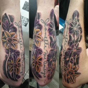 Flowers on forearm...#flowers #memorialtattoo #cancer #forearmtattoo #illustrative #graphic #byjncustoms