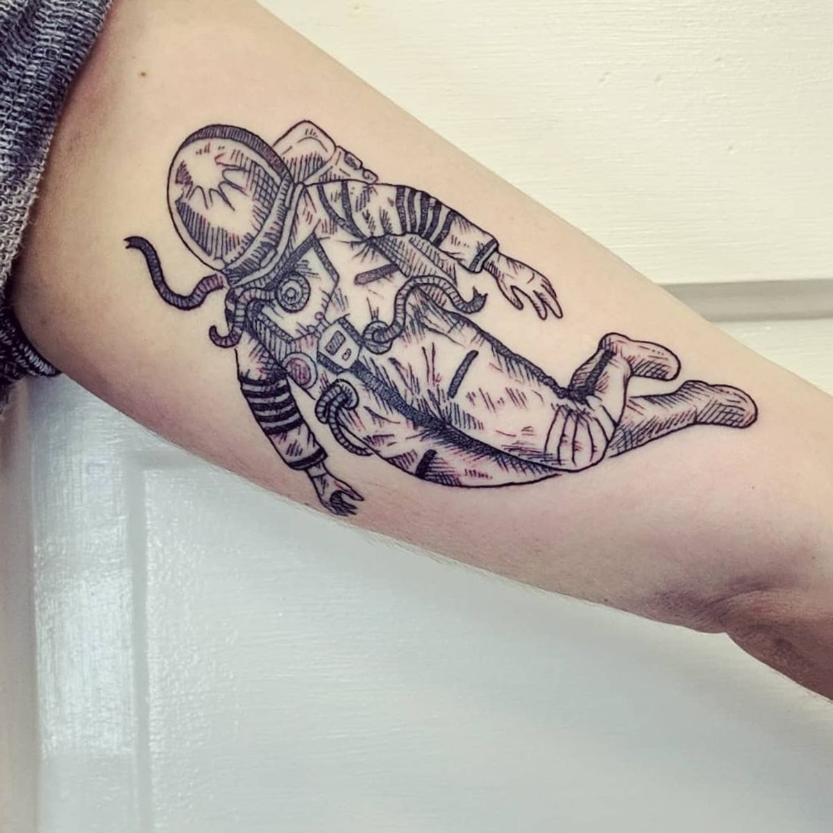 Tattoo Uploaded By Lynn Marie • Black Work Astronauttattoo Tattoolife Tattooart Saniderm 2979