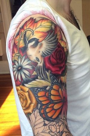 Progress shot of this floral sleeve #tattoo #tattoolife #tattooart #saniderm #envyneedles #rosewatertattoo #tattoos #tattooartist #art #ink #inked #lynntattoos #inkedmag #portland #portlandtattooers #portlandtattoo #pdx #pdxartists #pdxtattooers #pdxtattoo #tattooed #tatsoul #fusiontattooink #fkirons #bestink #vegan #tattoosnob #stencilstuff #crueltyfree #eternalink