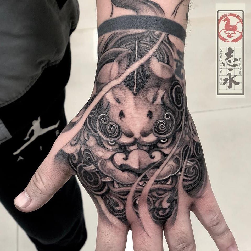 Tattoo uploaded by Tattoodo • Tattoo by Zhiyongma #Zhiyongma  #ChineseTattoos #ChineseNewYear #LunarNewYear #Chinese #chineseart #China  #shishi #foodog #blackandgrey #handtattoo • Tattoodo