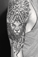 • Healed Lion and Fresh Flowers and snake • #tattoo #geometry #lion #flowers #snake #mandala 