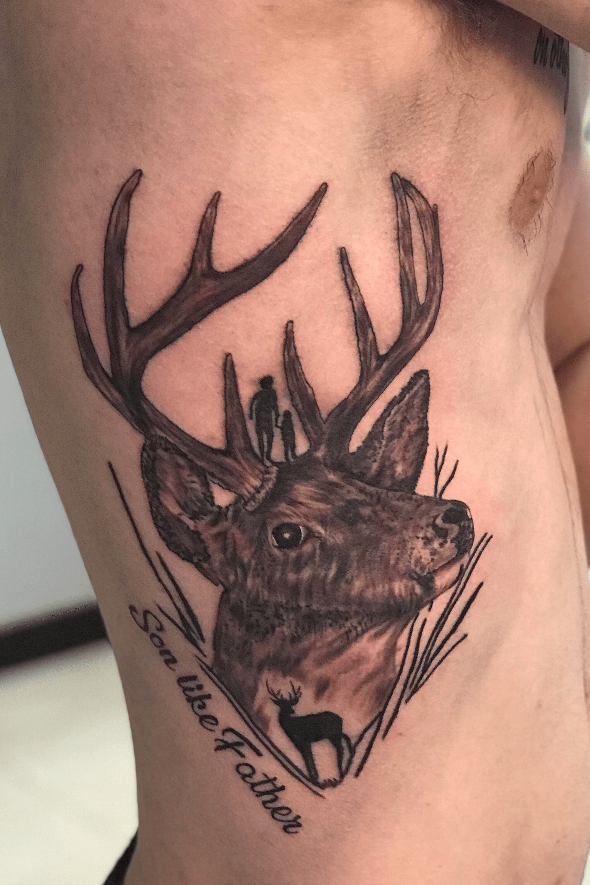 Black and grey realism custom PNW hunting elk fishing father son outdoors  camping mountain forest sle  Tattoo sleeve men Best sleeve tattoos Full  sleeve tattoos