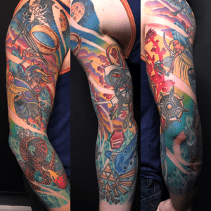 Fantasy/RPG 3/4 sleeve.  Fearuring Final Fantasy, Wheel of Time, Zelda, D&D, LOTR, and Exalted.  Very fun piece! More like this please!! #fantasy #neotraditional #rpg #finalfantasy #lotr #zelda #d&d #dungeonsanddragons #Artnouveau 
