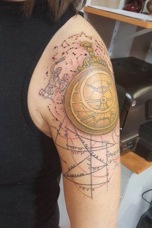 Astrolabe with constellations and equations #tattoo #tattoolife #tattooart #saniderm #envyneedles #rosewatertattoo #tattoos #tattooartist #art #ink #inked #lynntattoos #inkedmag #portland #portlandtattooers #portlandtattoo #pdx #pdxartists #pdxtattooers #pdxtattoo #tattooed #tatsoul #fusiontattooink #fkirons #bestink #vegan #tattoosnob #constellations #crueltyfree #eternalink