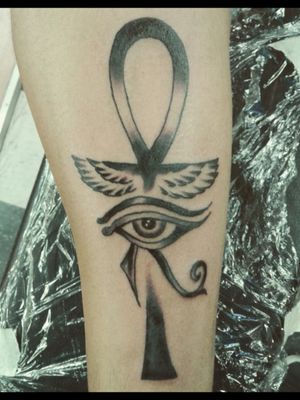 Eye of horus on forearm...#egyptian #egyptiantattoo #eye #blackandgray #render #illustrative #byjncustoms 