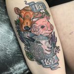 Tattoo by Sadee Glover #SadeeGlover #pigtattoos #pig #piggy #yearofthepig #animal #nature #neotraditional #cow #sheep #vegan #flowers