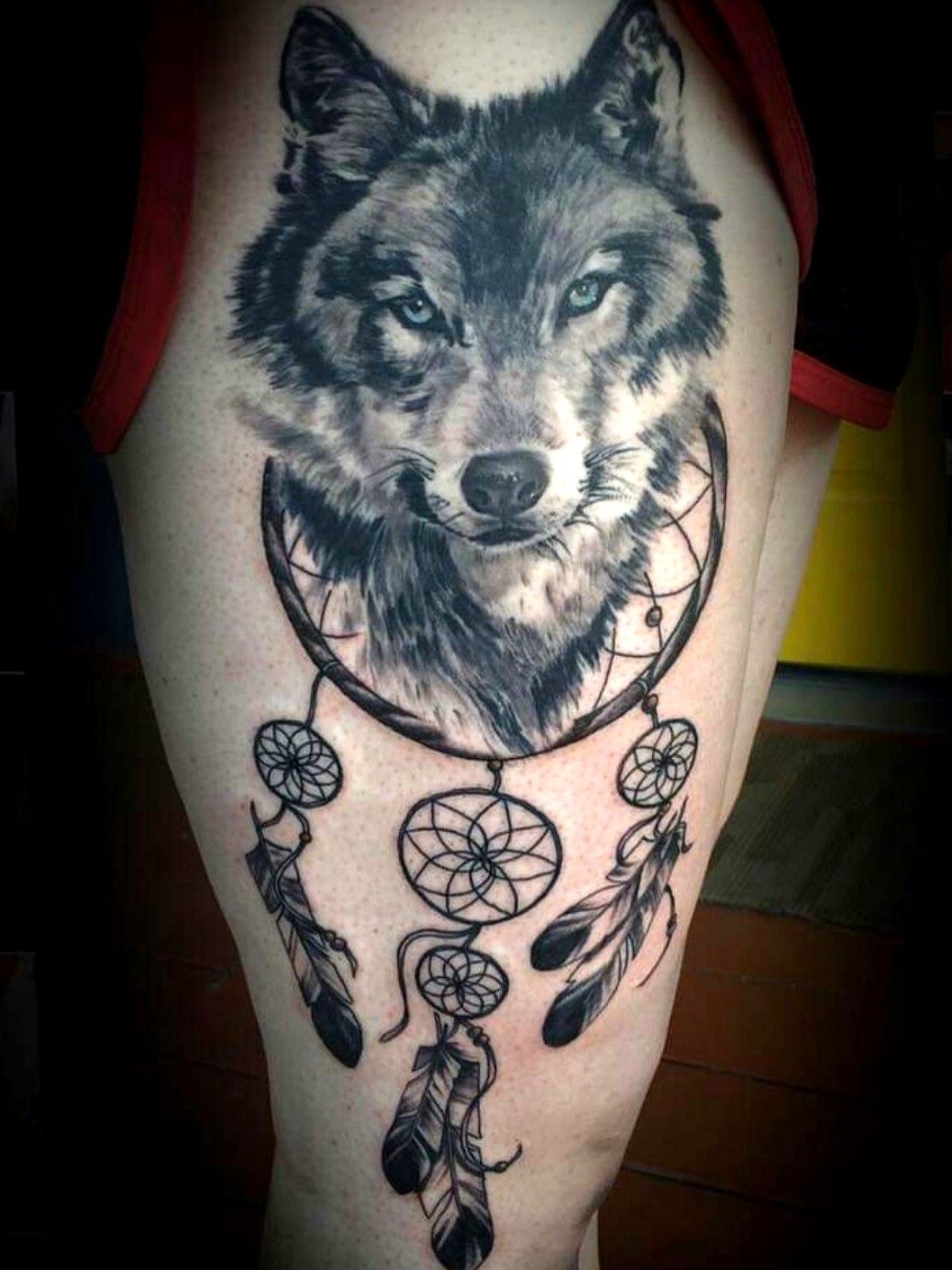 Abertawe Ink tattoo shop  Wolves and dream catcher tattoo by Rhys at  Abertawe Ink abertaweink tattoo girlswithtattoos tattoodesign  tattooideas tattoosleeve tattooist tattooing dreamcatcher wolf  wolftattoo wolves blackandgrey 