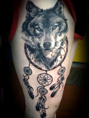 Wolf and dream catcher tattoo