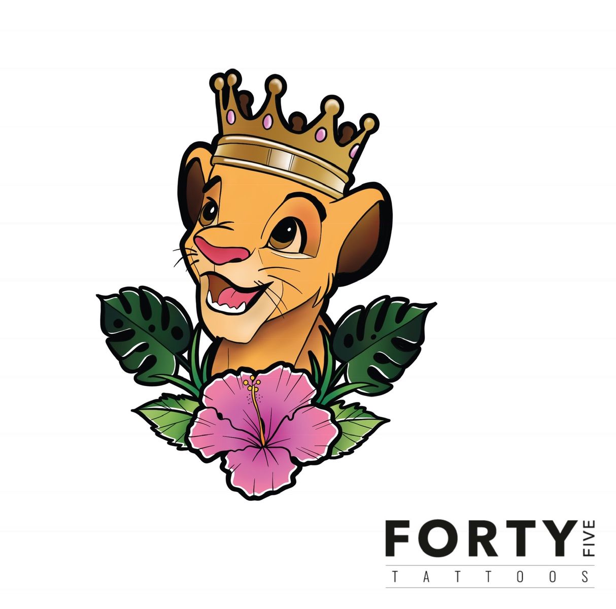 King Simba Tattoo: Majestic Black & White Design - k9svph6
