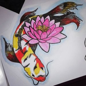 Watercolour koi and lotus tattoo 