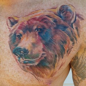 Watercolor brown bear tattoo