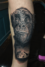 Chimp! Adding the background next time #tattooartist #blackandgrey #realism #sleeve 