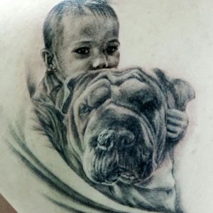 Baby and dog portrait