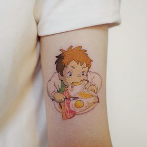 Tattoo by Tattoo Pureum #TattooPureum #Pureum #movietattoos #filmtattoos #movie #film #color #illustrative #eggs #bacon #Ponyo #anime #manga #StudioGhibli