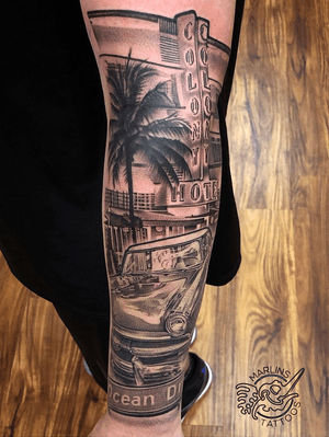 Miami theme piece done here at the shop 🏆 @marlinstattoos 🏆 ☎️305-639-8194 📍1730 NW 7th St Miami, FL 33125  