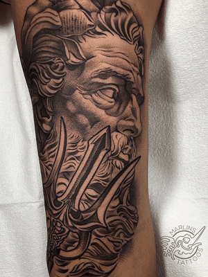 Very detailed poseidon statue done here at the shop 🏆 @marlinstattoos 🏆 ☎️305-639-8194 📍1730 NW 7th St Miami, FL 33125  