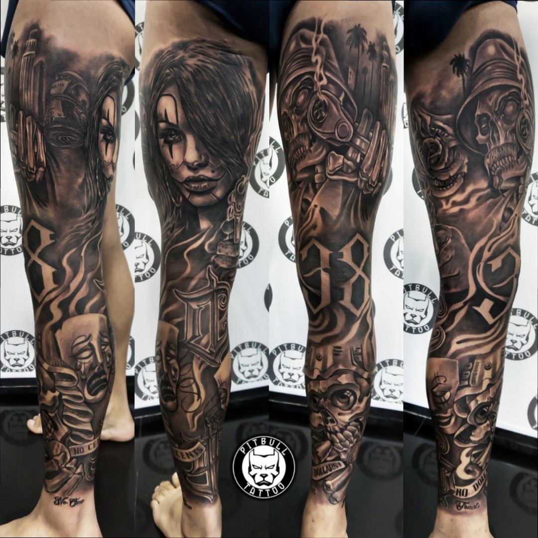 The Godfather Black and Grey Leg Tattoo  Gangster tattoos Godfather tattoo  Leg tattoo men