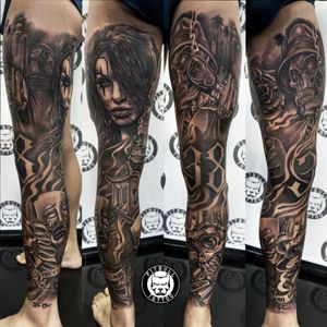 Chicano full leg sleeve tattoo...Black & Grey Realistic Style#chicanostyle #chicanolegsleeve #chicanos #realistic #legsleeve #leg #fullsleeve #fulllegtattoos #blackandgreytattoo #blackandgrey #patong #phuket #thailand