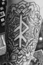Nordic Viking Energy symbol surrounded by a mandala as the inner bicep part of my sleeve #sleeve #mandala 