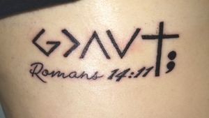 Second tattoo 02~06~19 Very fresh ink so it's a little messy and has lint stuck on my aquaphor. Right side front rib area.#Scripture #Romans #Romans1411 #Godisgreaterthanthehighsandlows #SemicolonProject #SemiColon #cross #secondtattoo #freshtattoo #freshink #RibsTattoo #Christianity #religioustattoo #religeon 