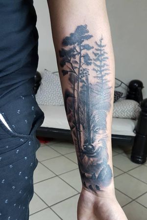 Tattoo uploaded by black tattoo • Bosque & lobo #blackandgrey • Tattoodo