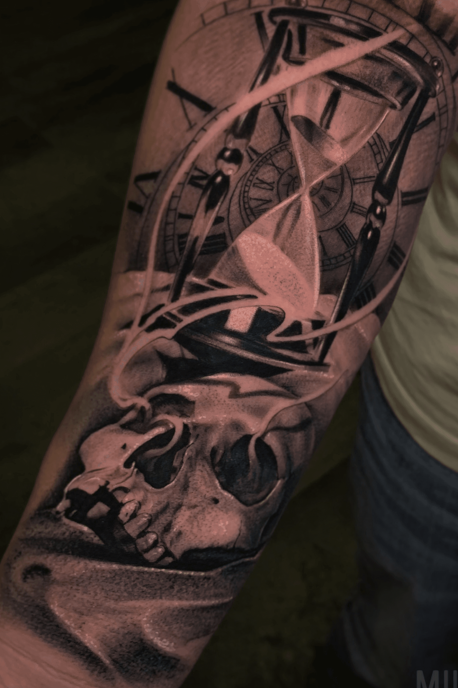 Forearm skull hourglass tattoo  Hourglass tattoo Warrior tattoo sleeve  Skull sleeve tattoos
