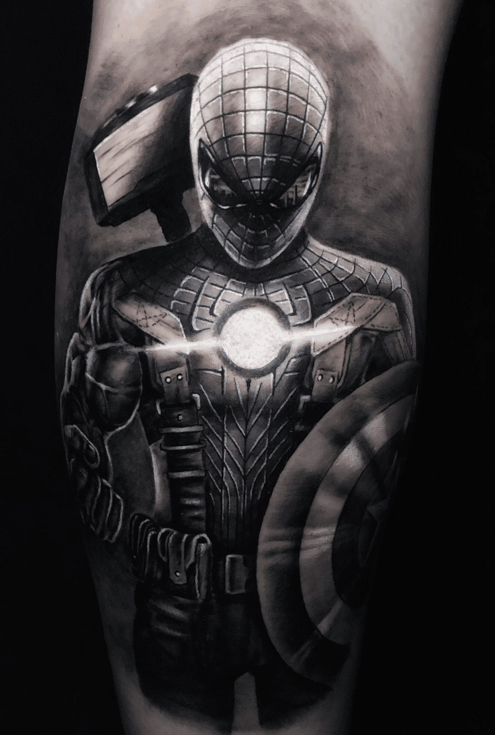 Black and white spiderman tattoo  Spiderman tattoo Tattoos Forearm tattoo  men