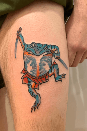Japanese Sumo Frog Tattoo with Waves