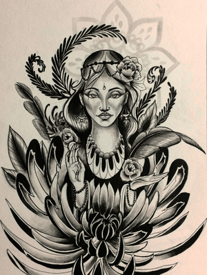 A loose representation of Mother Gia a client had me draw up but never got. So its up for grabs as a painting and is also available to be tattooed by one of the talented artists at the studio.  Feel free to email me for inquiries.