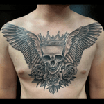Chest piece completed in three sessions for client coming in from Russia 