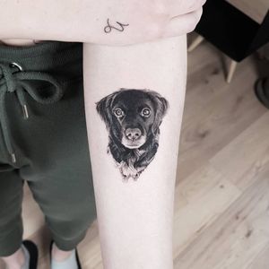 Perhaps one central reason for loving dogs is that they take us away from this obsession with ourselves. When our thoughts start to go in circles, and we seem unable to break away, wondering what horrible event the future holds for us, the dog opens a window into the delight of the moment.Done @truecanvas Give us a follow! #tat #tats #tattoo #tattoos #ink #inked #inkedlife #freshlyinked #realism #realistictattoo #miniature #smalltattoo #dog #love #puppy #look #think #vienna #truecanvas