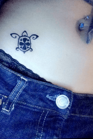 lower stomach turtle tattoo 🐢  #turtle #smalltattoo #tribal 