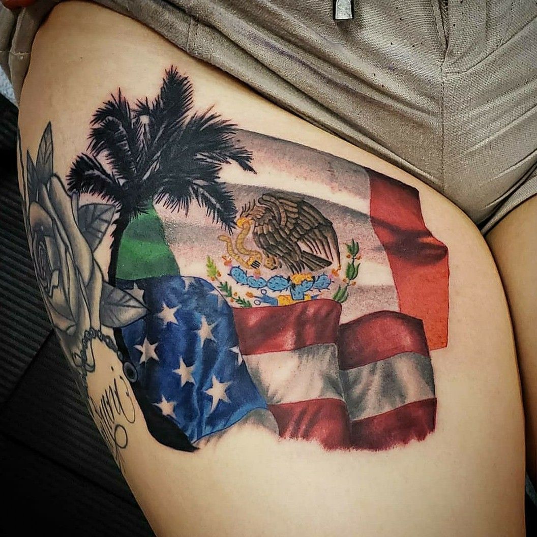 Tattoo uploaded by Tattoo Korea  Color American flag and Mexican Flag on  the chest  Tattoodo