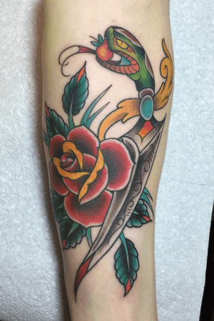 Traditional style dagger, rose & snake by Kev